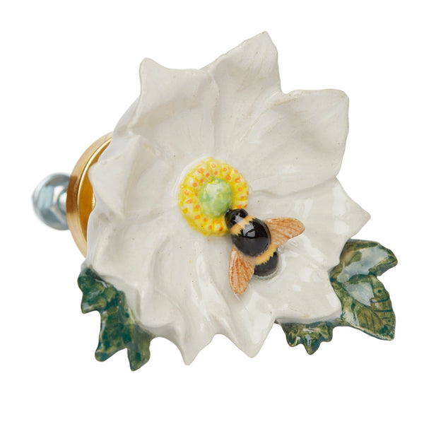 Perfectly Imperfect White Wild Flower & Bee Doorknob