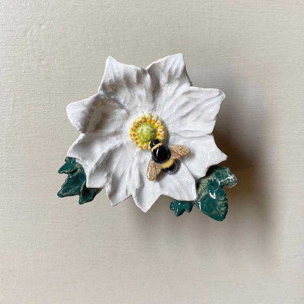 Perfectly Imperfect White Wild Flower & Bee Doorknob