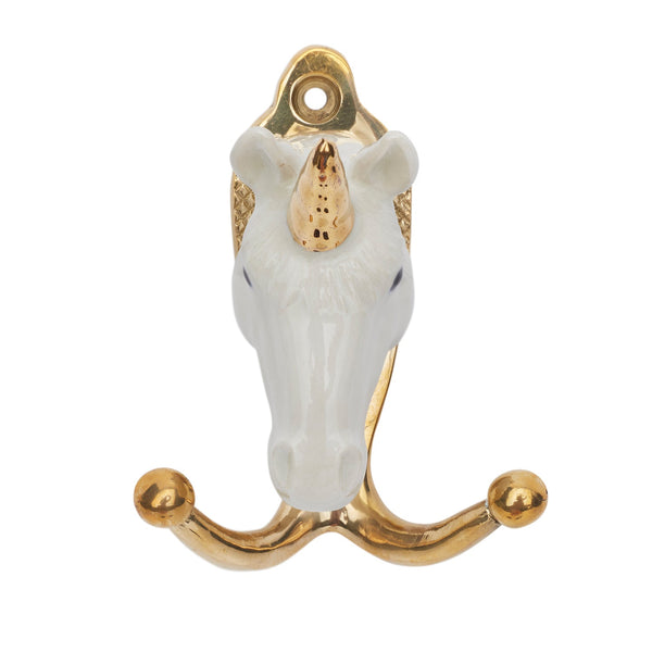 Delightfully Broken White & Gold Unicorn Head Hook