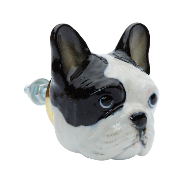 Perfectly Imperfect Black and White French Bulldog Head Doorknob