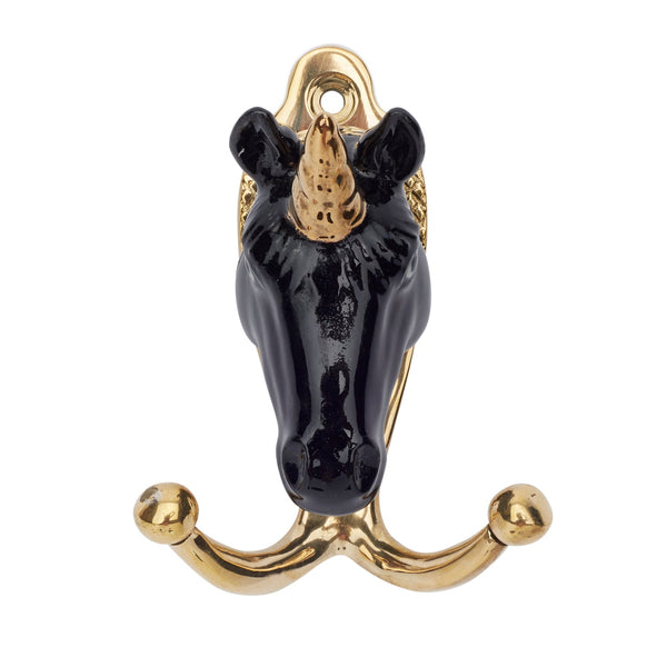 Delightfully Broken Black & Gold Unicorn Head Hook