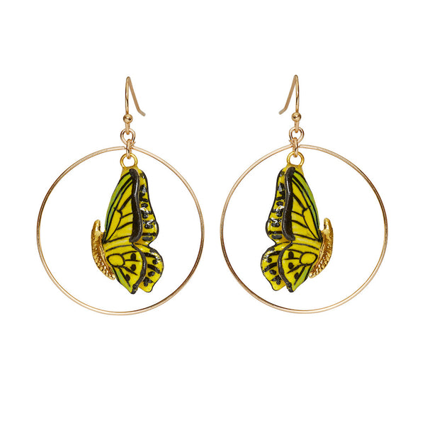 Perfectly Imperfect Closed Wing Butterfly Round Drop Earrings