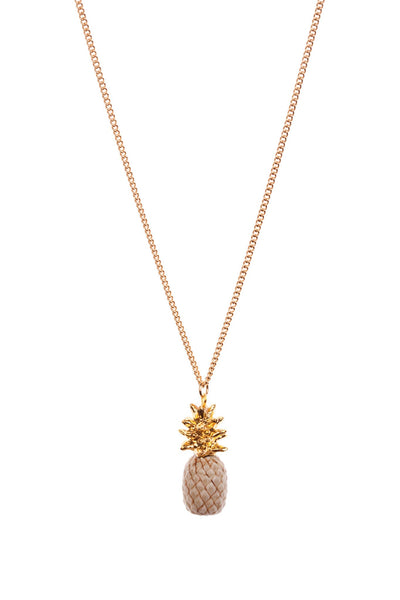 Perfectly Imperfect Small Beige Pineapple Necklace with Gold Leaves