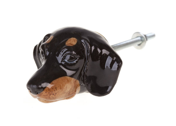 Perfectly Imperfect Black Dachshund Head Doorknob