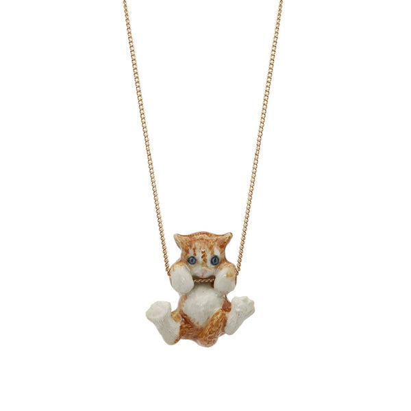 Perfectly Imperfect Playful Ginger Kitten Necklace