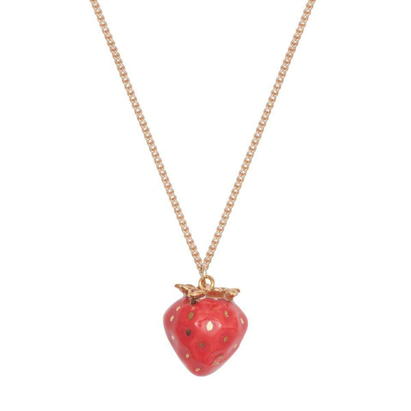 Perfectly Imperfect Tiny Gold Leaf Strawberry Necklace