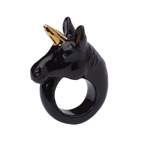 Black and Gold Unicorn Ring
