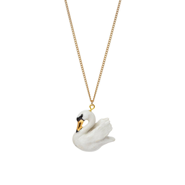 Perfectly Imperfect White and Gold Swan Necklace