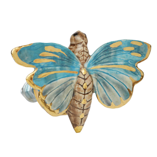 Perfectly Imperfect Blue & Gold Dragonfly Doorknob