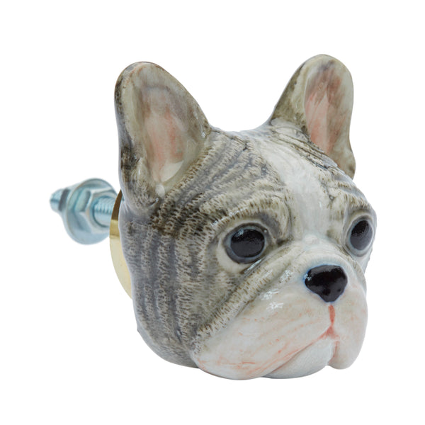 Perfectly Imperfect Grey French Bulldog Head Doorknob