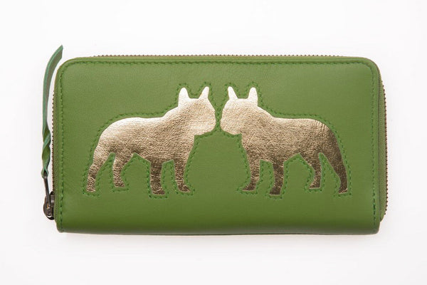 Summer Sale - Apple Green Leather Kissing Frenchie Cut Out Purse