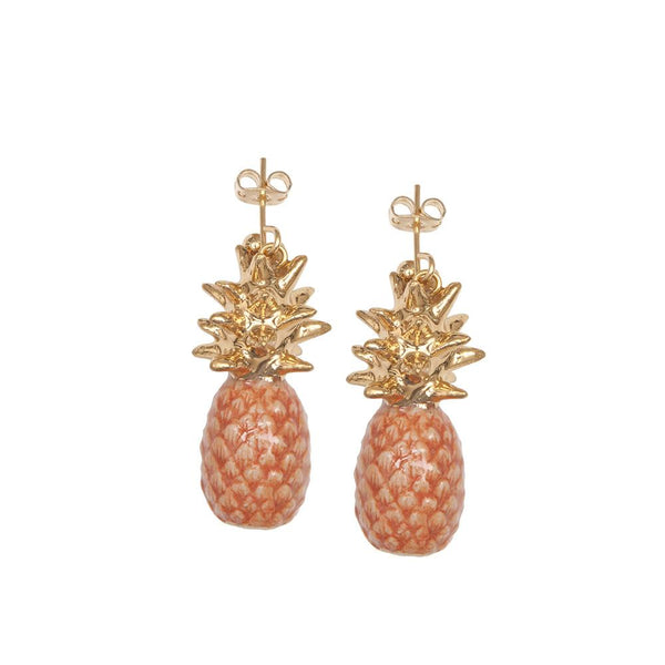 Peach Pineapple Earrings With Gold Leaf