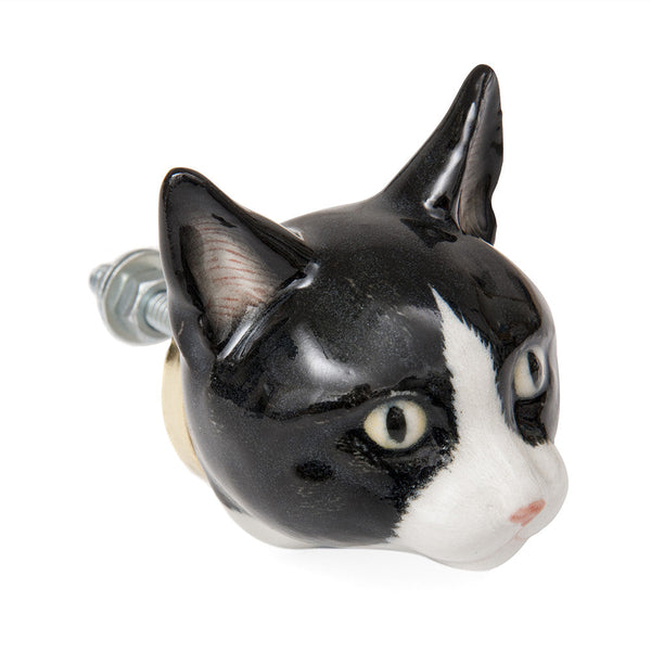 Perfectly Imperfect Black and White Cat Doorknob