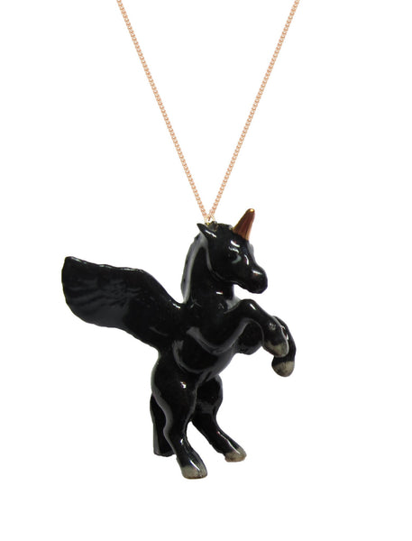 Flying Black Unicorn Necklace