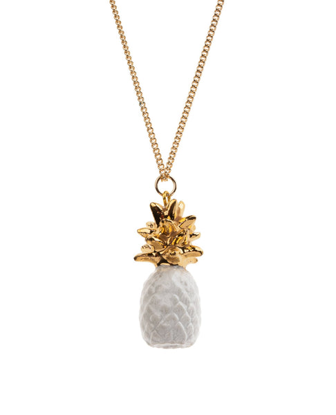 Perfectly Imperfect Small White & Gold Pineapple Necklace