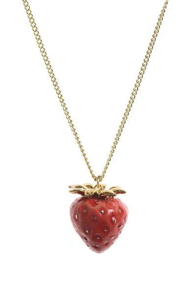 Perfectly Imperfect Gold Leaf Strawberry Necklace