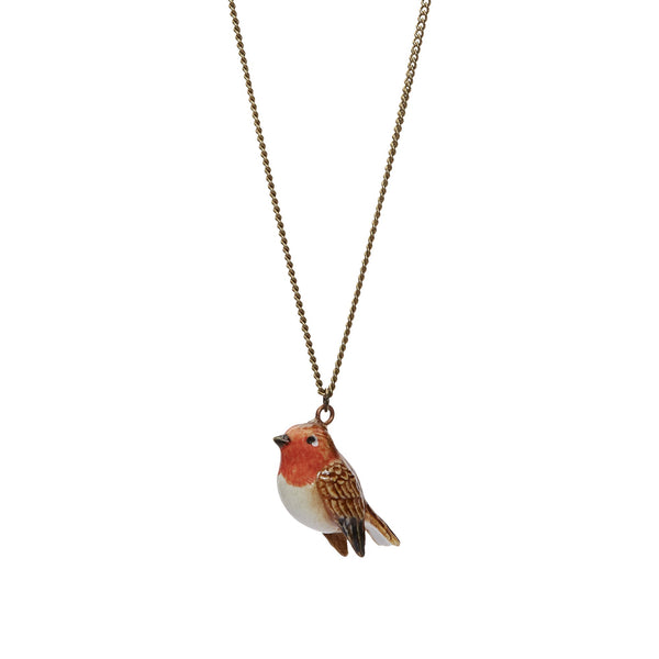 tiny hand painted porcelain robin necklace