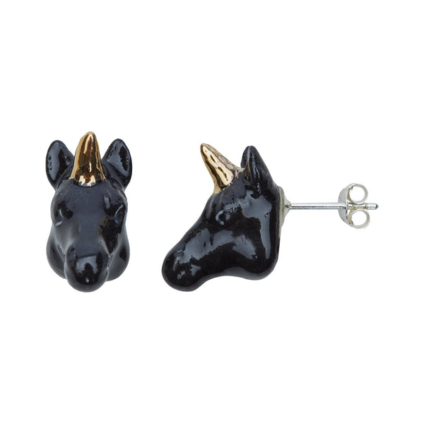 Black & Gold Unicorn Head Studs