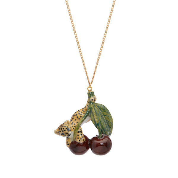 Perfectly Imperfect Cheetah Cub and Cherry Necklace