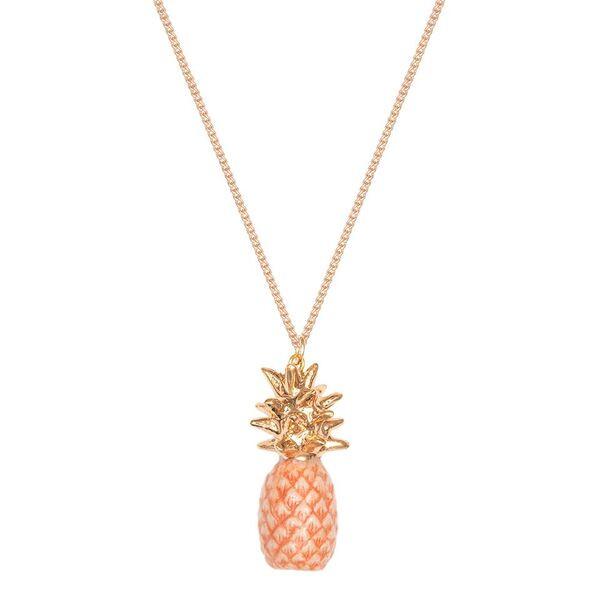 Summer Sale - Peach Pineapple Necklace with Gold Leaves