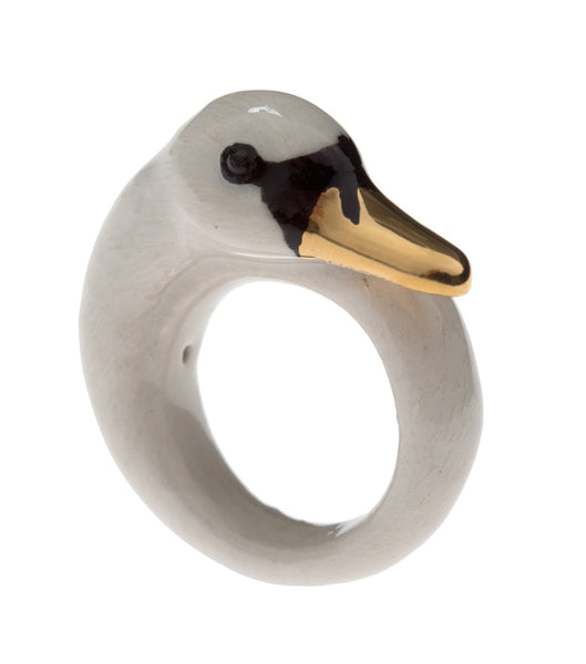 Perfectly Imperfect White & Gold Swan Ring